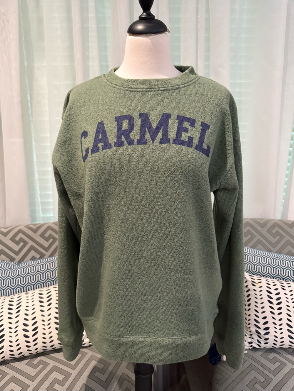 Avalon Olive Green 'Carmel' Crewneck Sweatshirt with Navy Lettering